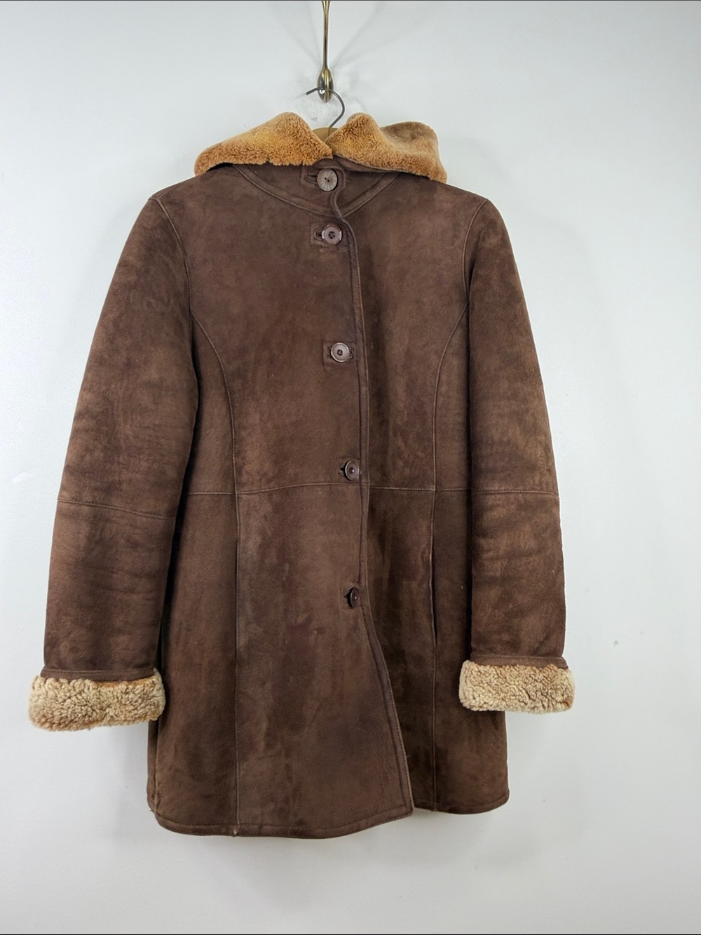 Sawyer of Napa Coat Women Medium Brown Shearling Leather Sheepskin Hooded Jacket